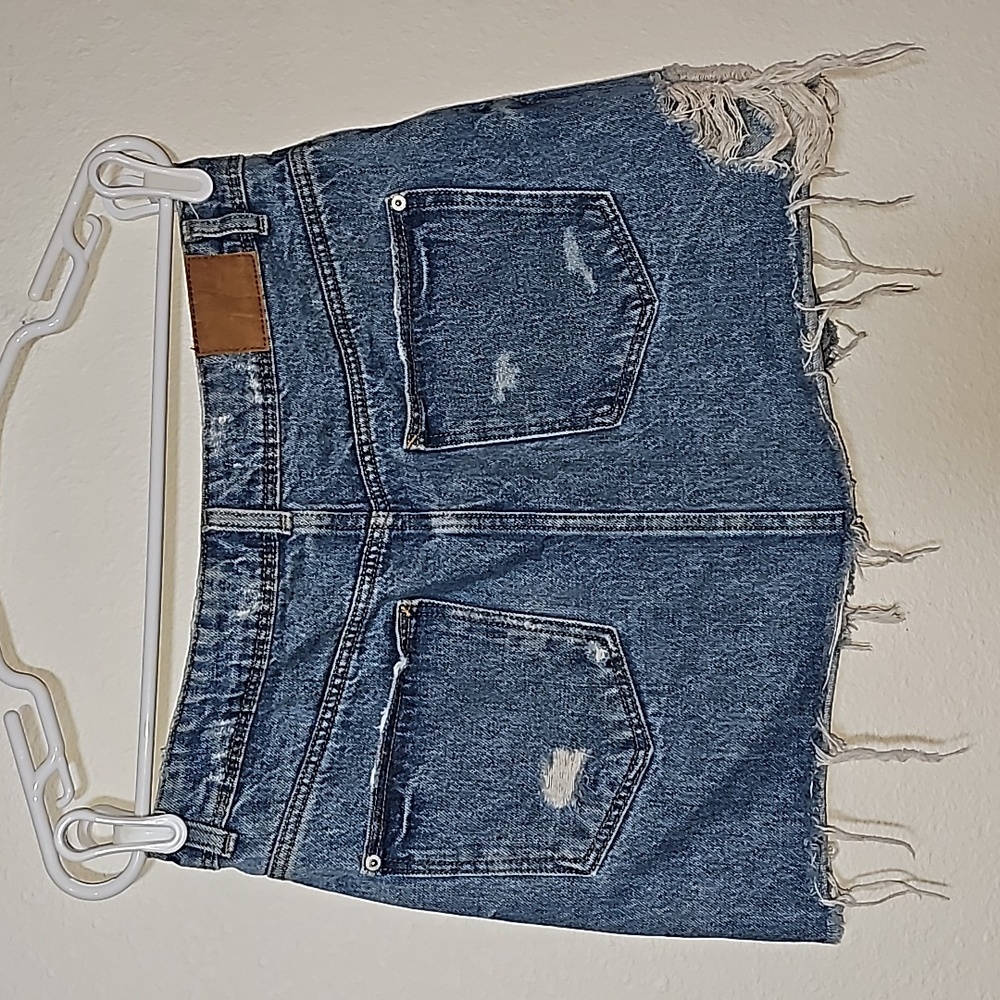 Zara Skirt Trafaluc Denim Blue Jean Distressed Ripped Mini Medium Wash Zipper M - Picture 5 of 10